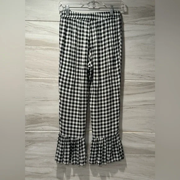 Lucca Pull On Black And White Lined Cropped Wide Leg Pants Ruffle Hem Small - Picture 3 of 9